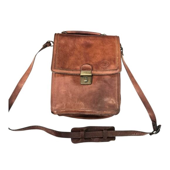 Vintage 60's Leather Cognac Brown Crossbody Bag Messenger Shoulder Purse - Picture 2 of 16